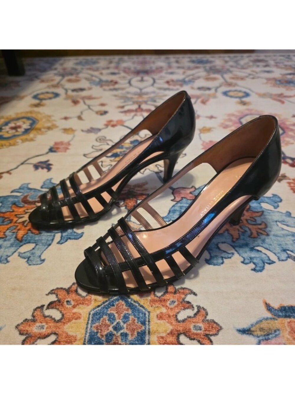 Vintage Evan-Picone Made in Italy Black Leather d'Orsay Peep Toe Heels Size 5.5M - Picture 3 of 10